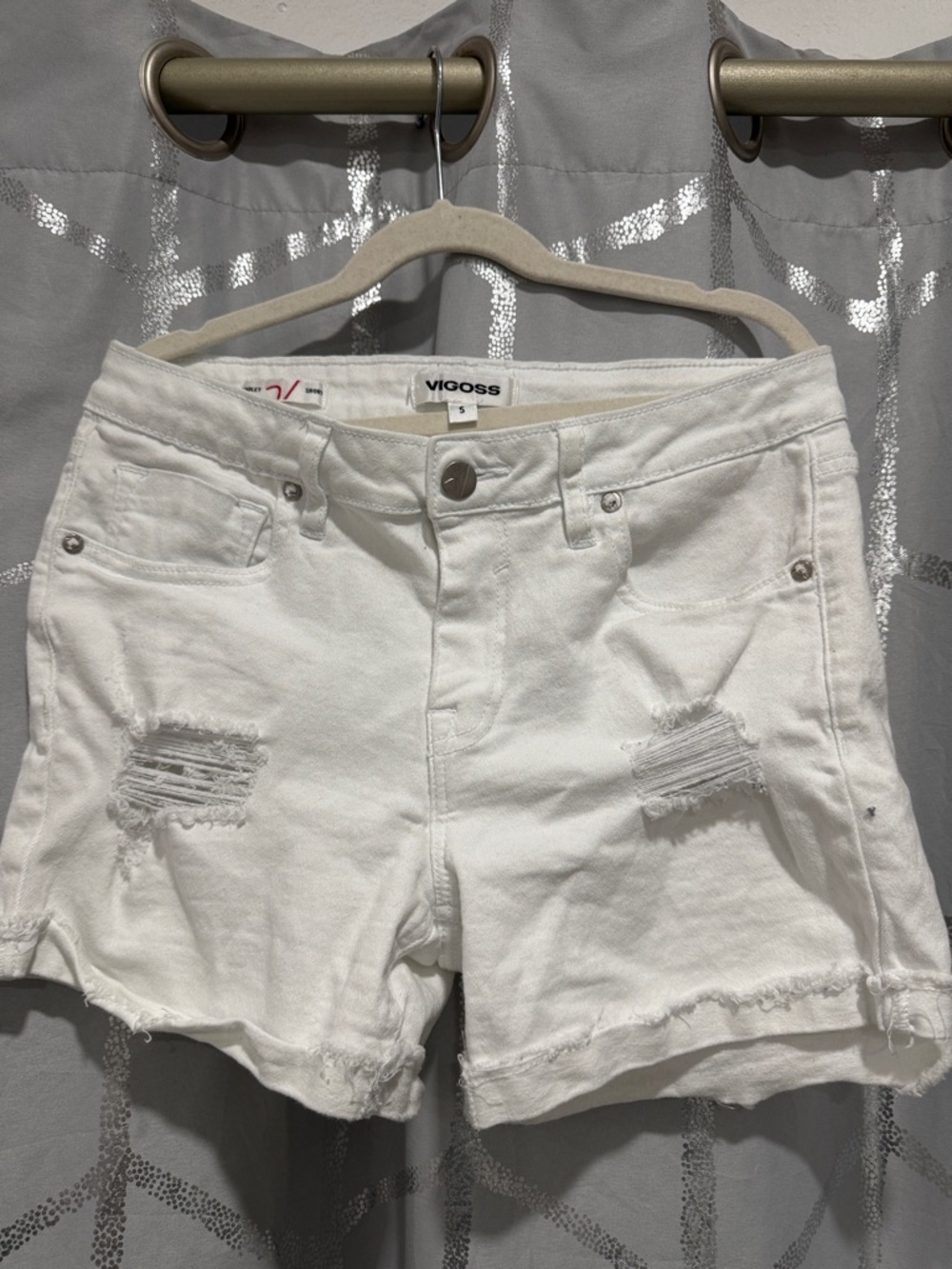 Vigoss Denim Shorts Womens‎ 5 White Distressed Frayed Hem Raw Edge